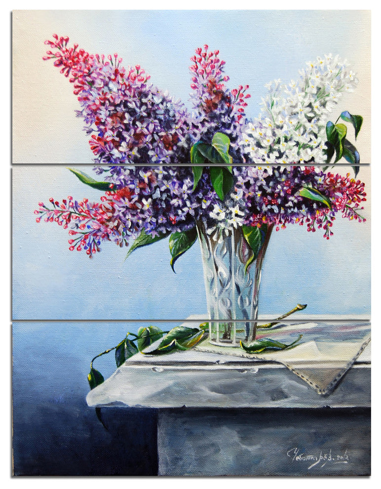 "Lilac Bouquet" Digital Metal Wall Art, 3 Panels, 28"x36"
