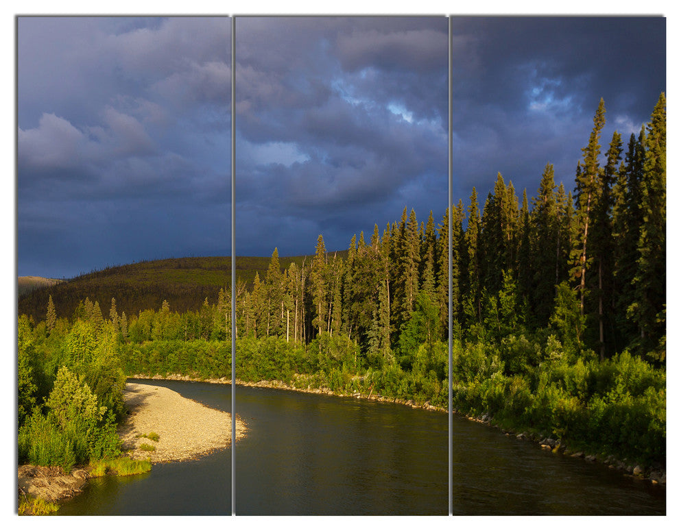 Lake on Alaska under Clouds, Landscape Triptych Canvas Print, 36x28, 3 Panels