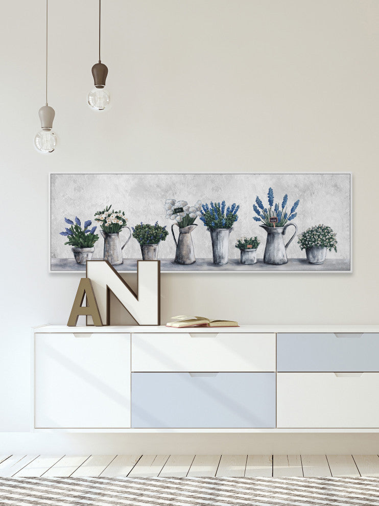 "Gray Planted Pots" Floater Framed Painting Print on Canvas