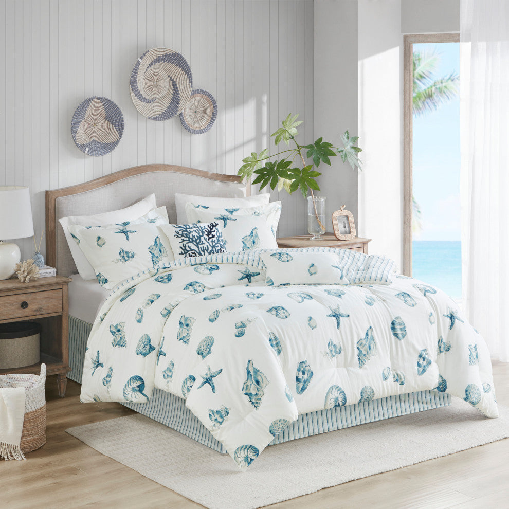 Harbor House Coastal Beach House Blue Seashells Comforter Set