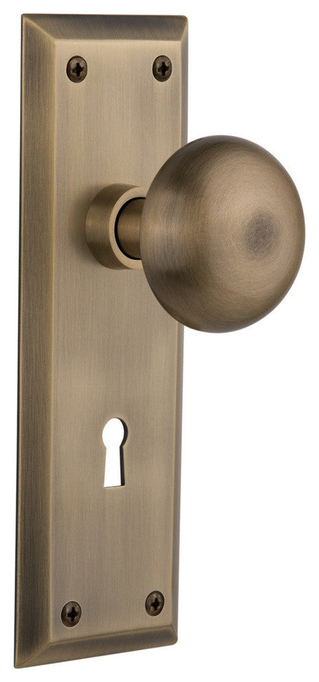 Single Dummy Knob With Keyhole, New York Plate With New York Knob, Antique Brass
