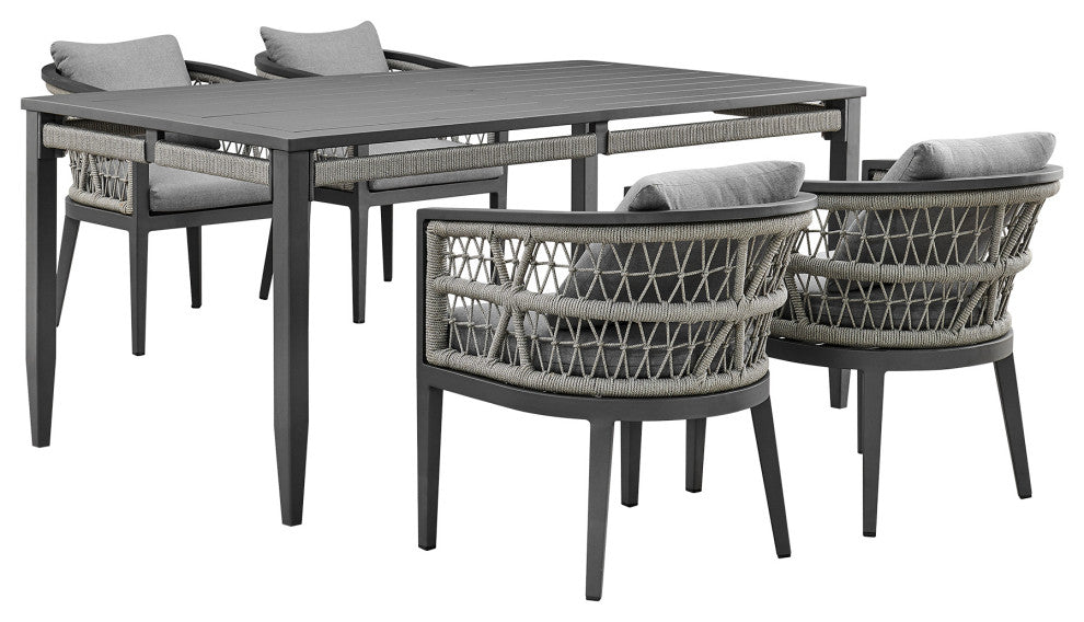 Zella Outdoor Patio 5-Piece Dining Set, Aluminum Light Gray Rope/Cushions