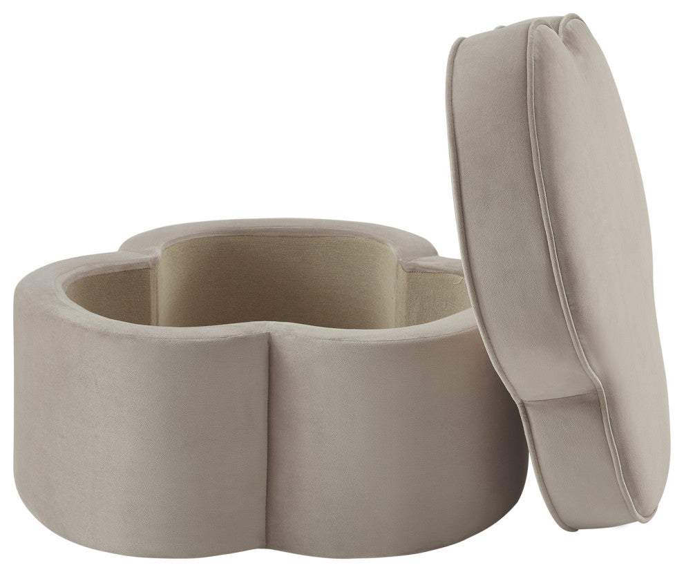Rustic Manor Jalayah Ottoman, Upholstered, Velvet, Taupe