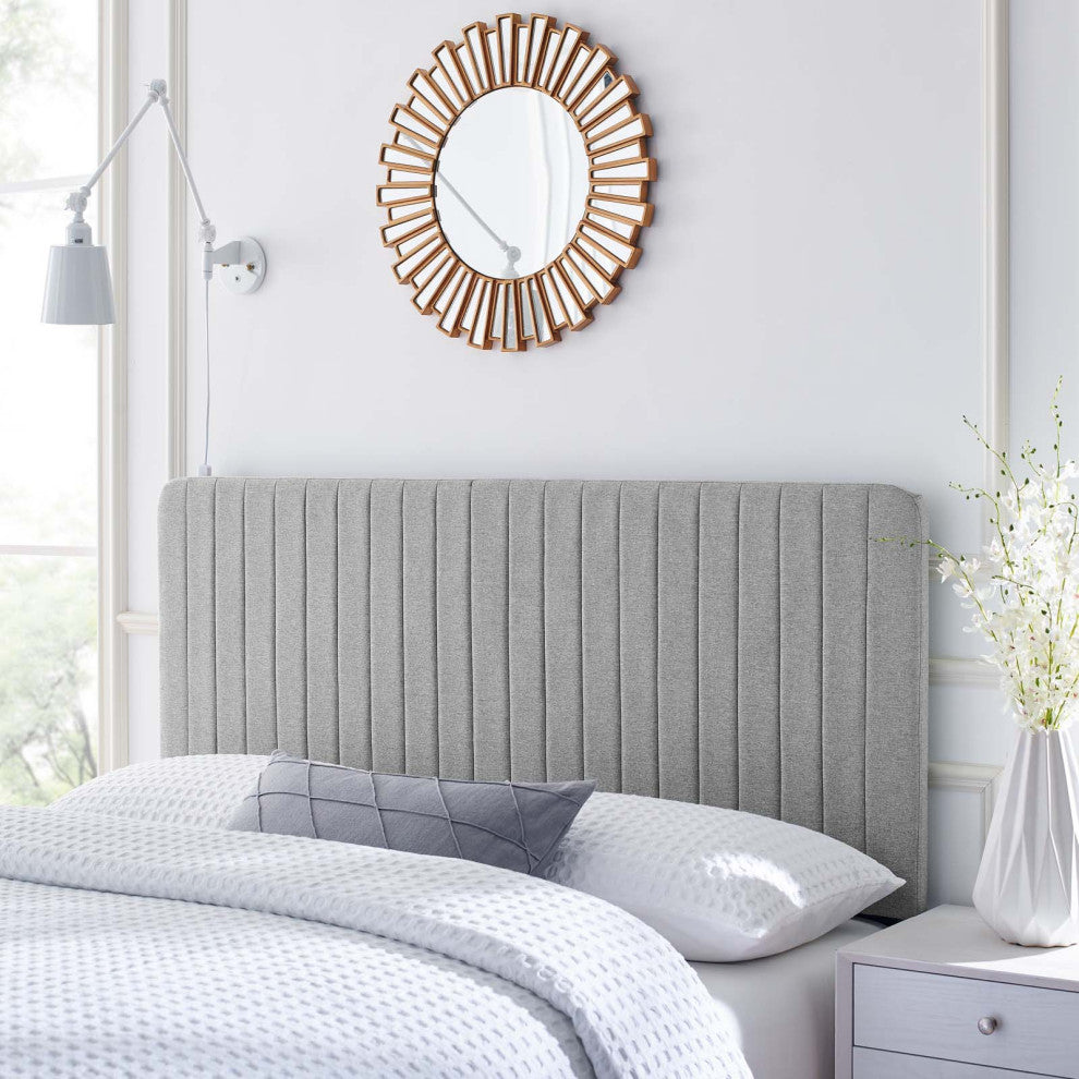 Tufted Upholstered Fabric King/California King Headboard Light Gray
