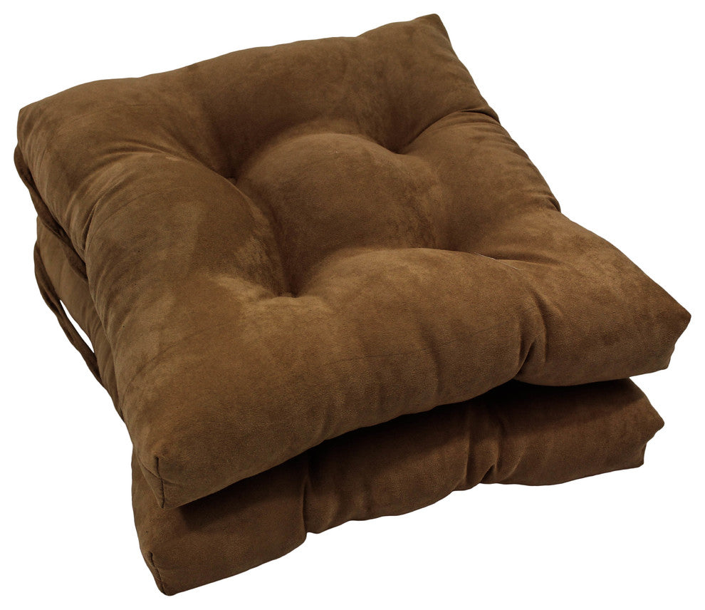 16" Solid Micro Suede Square Tufted Chair Cushions, Set of 2, Chocolate Brown