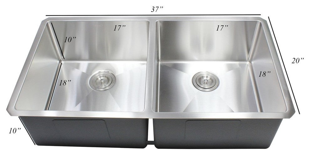 37" 16 Gauge Undermount Double Bowl Stainless Steel Sink package