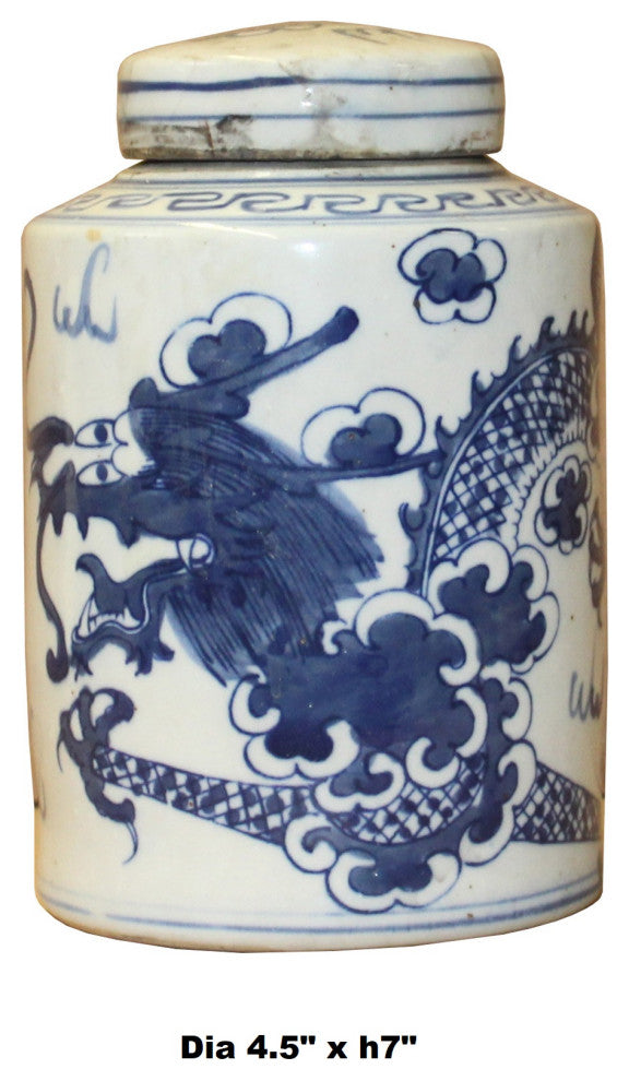 Chinese Blue White Ceramic Dragon Graphic Container Urn Jar Hws812