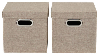 Storage Bins With Lids and Chromed Grommet Handles, Brown