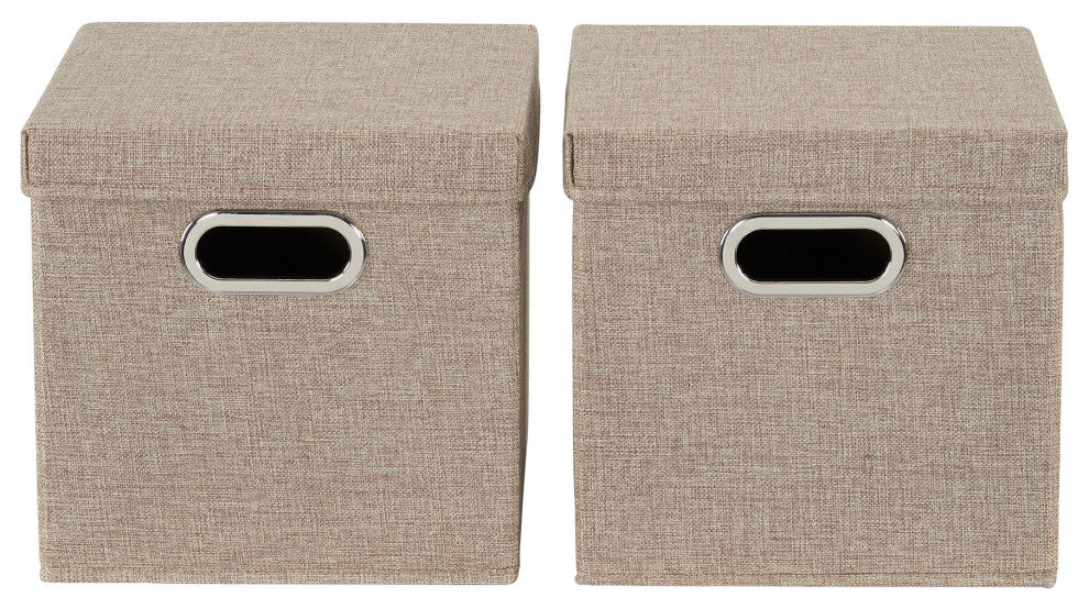 Storage Bins With Lids and Chromed Grommet Handles, Brown