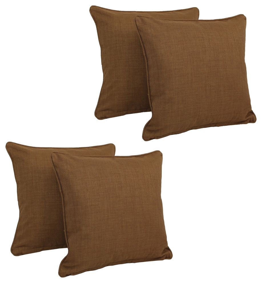18" Double-Corded Solid Outdoor Square Throw Pillows, Set of 4, Mocha