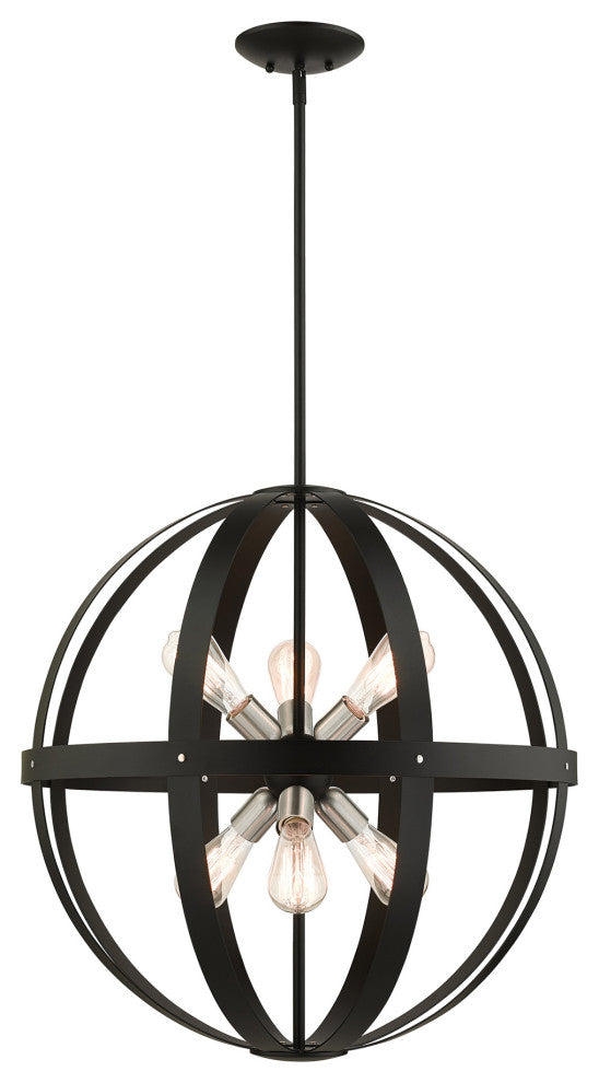 Textured Black Mid Century Modern, Industrial, Rustic Pendant Chandelier