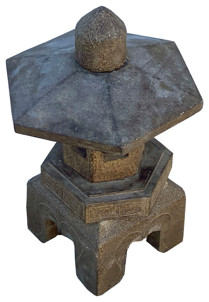 Chinese Gray Brown Hexagon Stone Lamp Garden Lantern Hcs7096