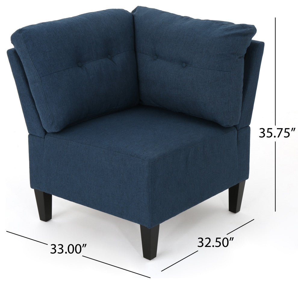 GDF Studio 7-Piece Niya Mid Century Modern Fabric Extended Sectional Sofa, Navy Blue