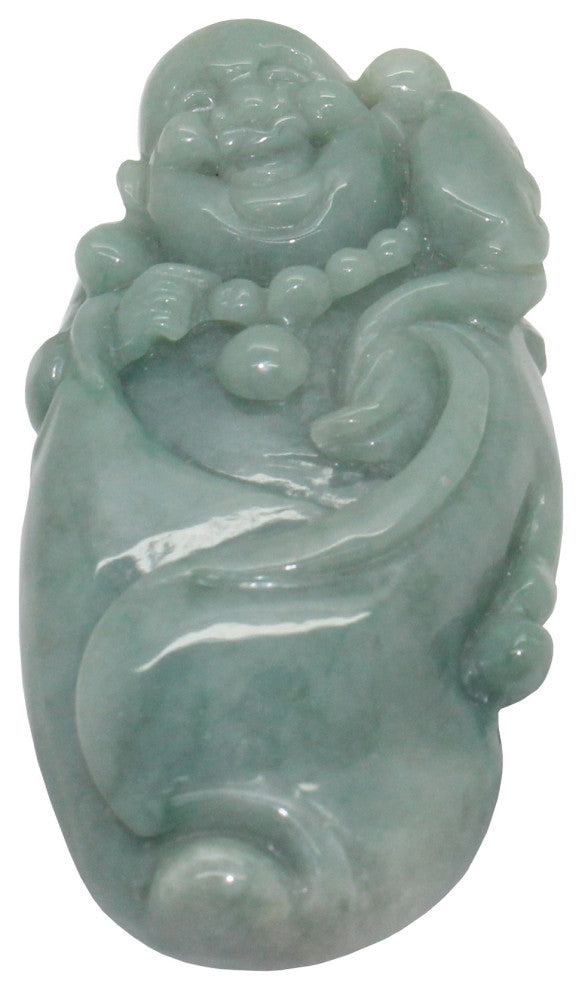 Green Jade Pendant Happy Buddha, Laughing Buddha Figure