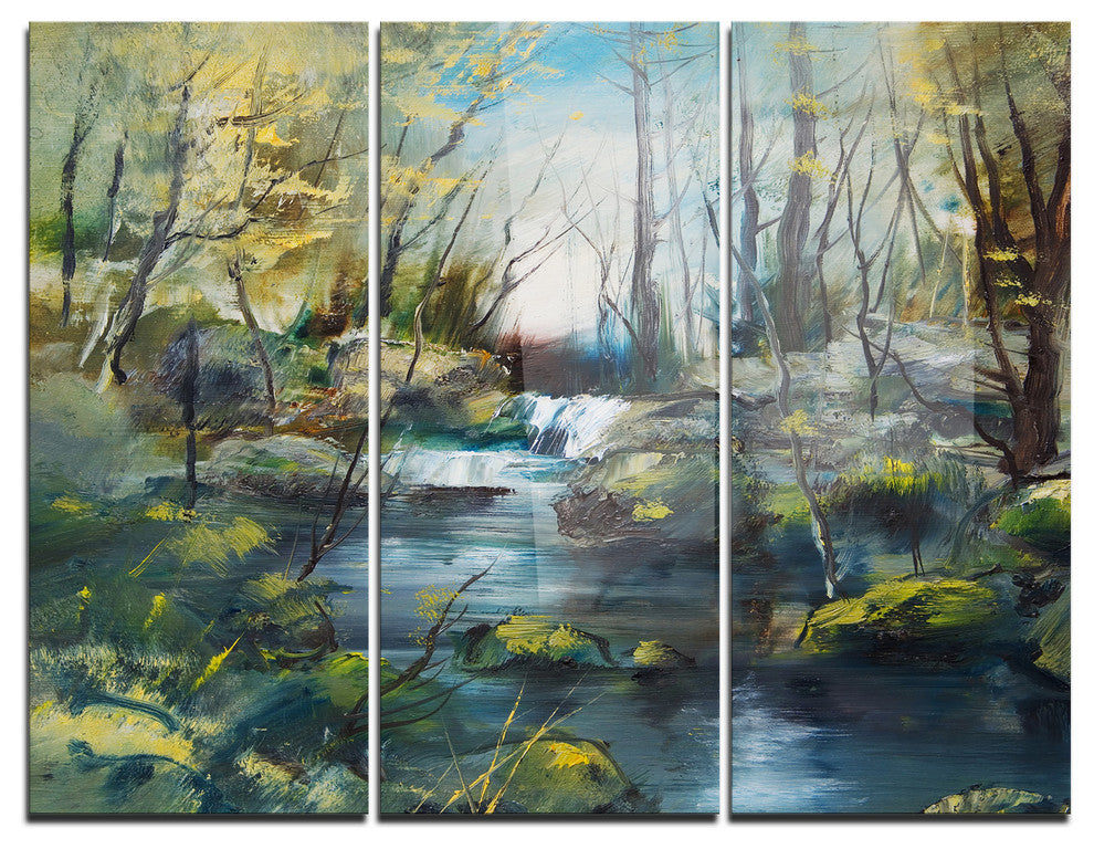 "Brook and Rocks Oil Painting" Painting Metal Wall Art, 3 Panels, 36"x28"