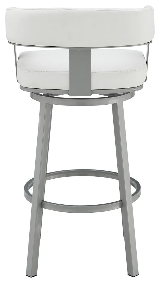 Lorin Counter Height Swivel Bar Stool, Black Finish and Black Faux Leather, Silver/White, Counter Height