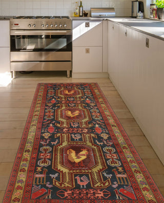 Fine Vintage Distressed Roy Navy/Rust Runner, 3'8x10'9