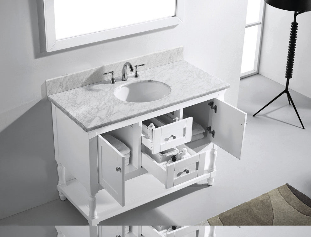 Virtu Julianna 48" Single Bathroom Vanity, White With Faucet and Mirror