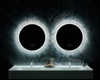 Frysta Round LED Frameless Mirror With Dimmer and Defogger, 30 Inch.