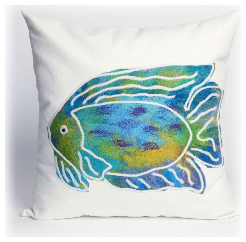 Visions III Batik Fish Indoor/Outdoor Pillow, Aqua, 20"x20"