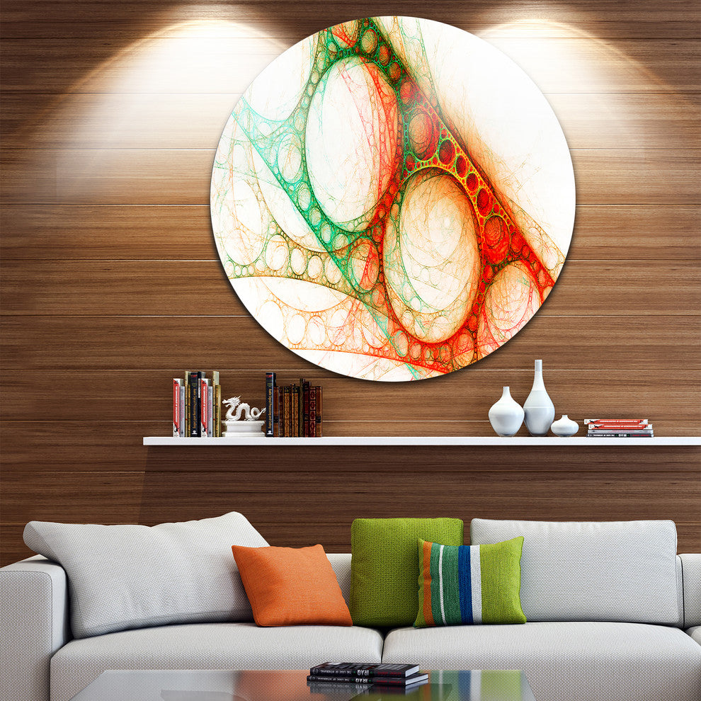 Red Green Metal Constructions, Abstract Digital Round Wall Art, 38"