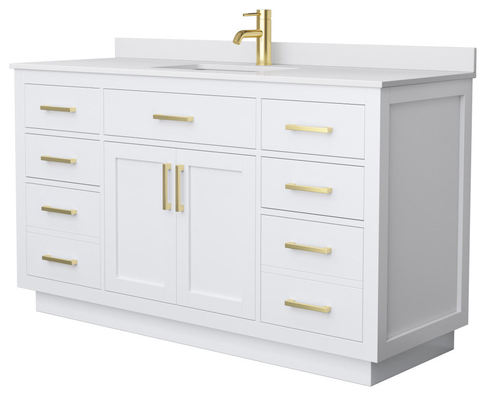 Beckett TK 60" Single Vanity,  Cultured Top, Gold Trim