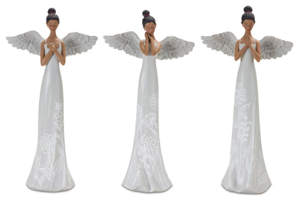 Floral Etched Angel Figurine, 3-Piece Set