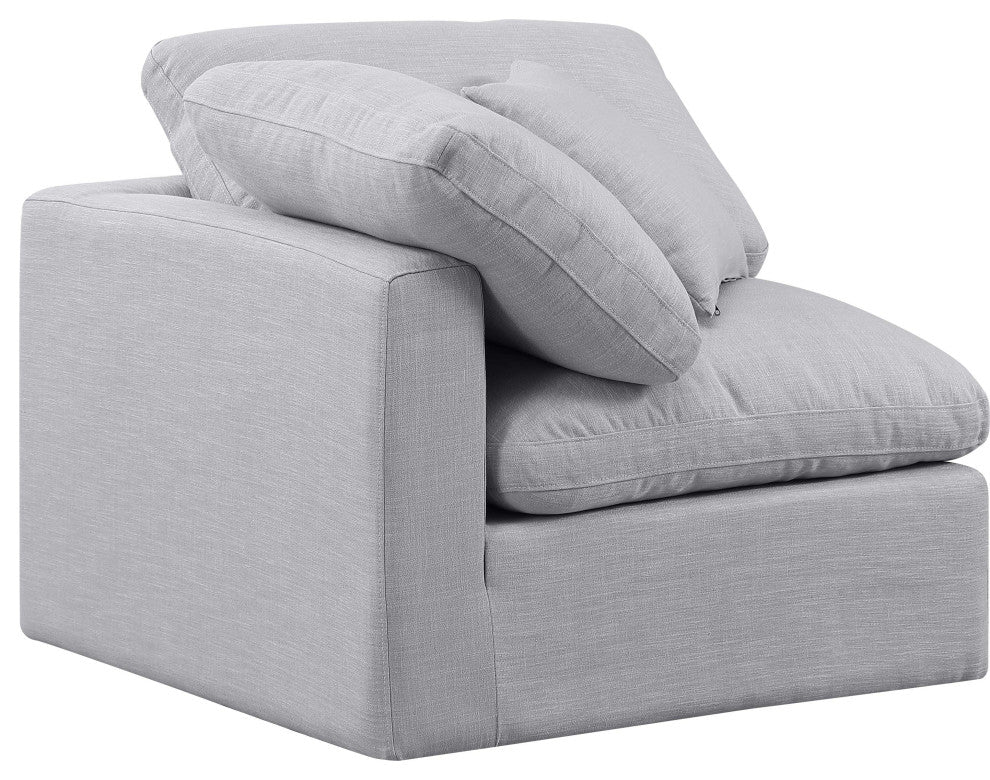 Indulge Upholstered Modular Chair, Grey, Down Stuffed Linen Textured Fabric, Corner Chair
