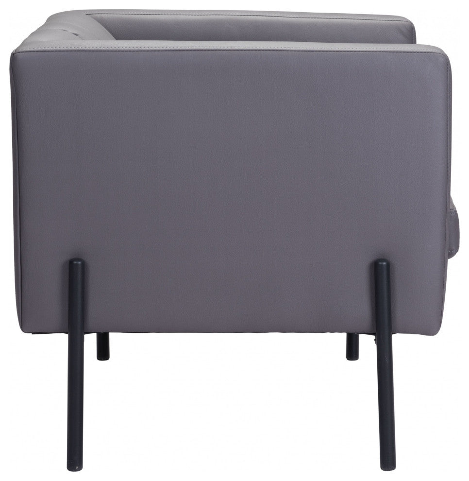 Light Gray and Black Modern Cube Faux Leather Accent Chair