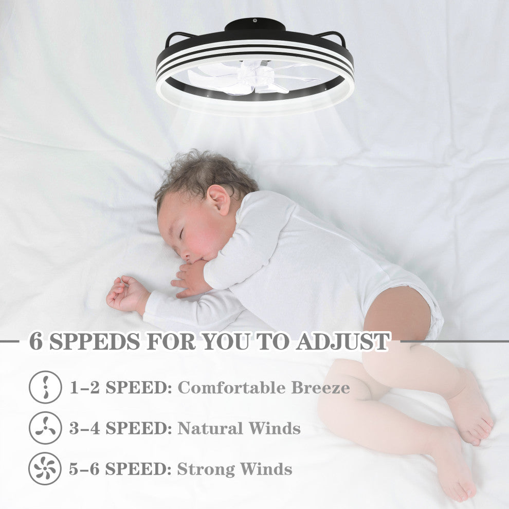 20" Low Profile Reversible Ceiling fan 6-Speed Dimmable Remote and APP Control, Black