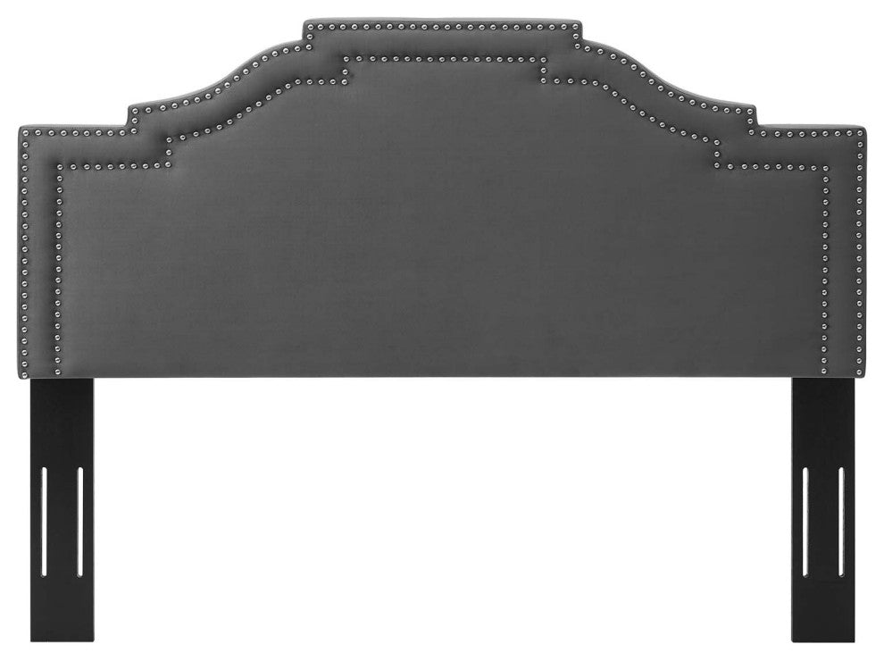 Headboard, Full Queen Size, Velvet, Dark Gray, Modern Contemporary, Bedroom