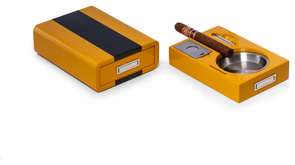 Cigar Ashtray/Cutter/Punch Yellow and "Carbon Fiber" Color
