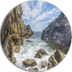 Sea Waves Hitting Rocky Shore, Seascape Round Metal Wall Art, 36"