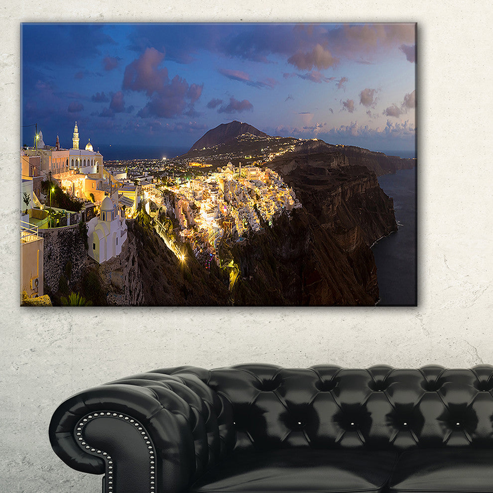 "Thira Santorini Greece Panorama" Landscape Print Wall Art, 1 Panel, 60"x28"