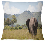 Retreating Elephant in Savannah African Throw Pillow, 16"x16"