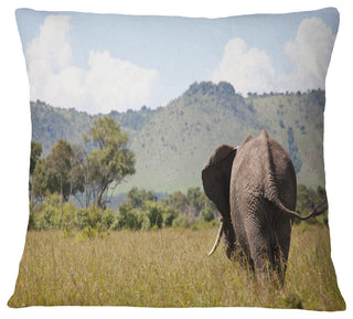 Retreating Elephant in Savannah African Throw Pillow, 16"x16"