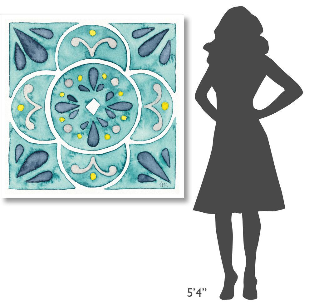 "Garden Getaway Tile VII Teal" Digital Paper Print by Laura Marshall, 42"x42"