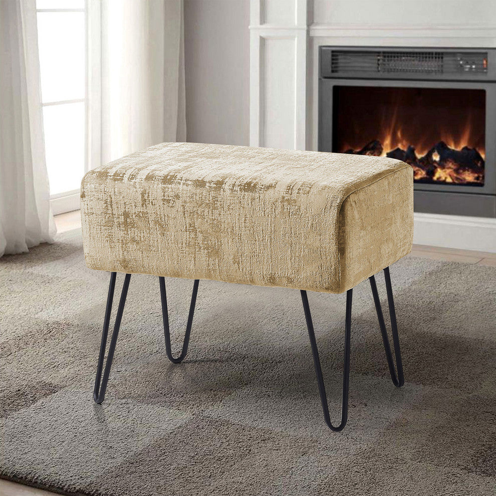 Textured Velvet Ottoman, Almond Buff