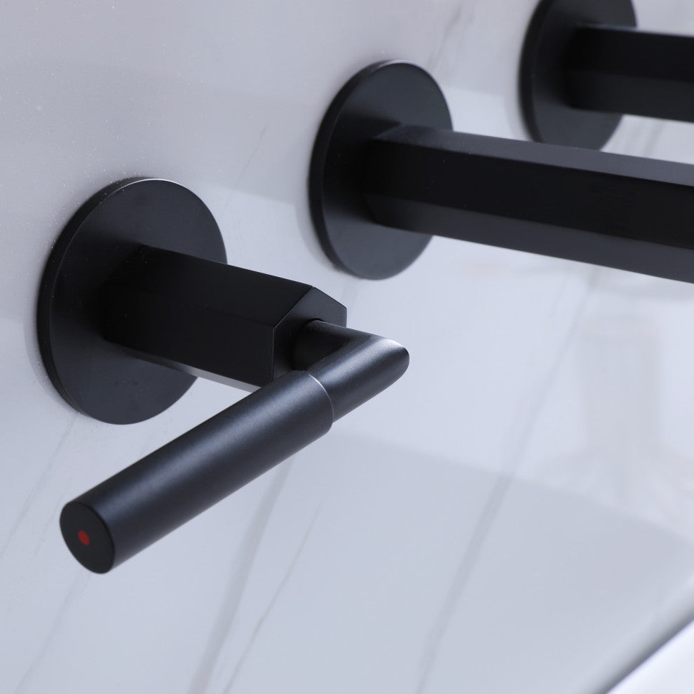 Wall Mounted Dual Handles Bathroom Sink Faucet, Matte Black