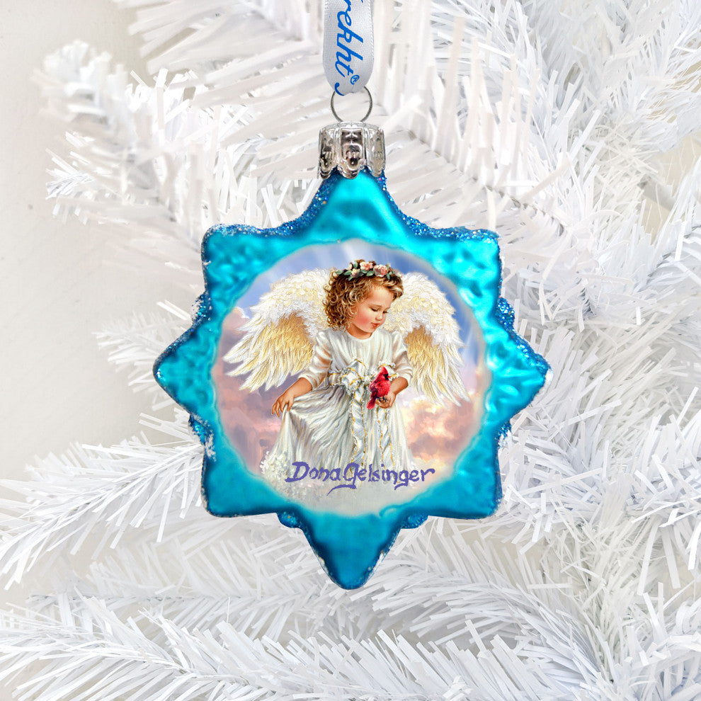Angel With Cardinal Mercury Glass Ornament
