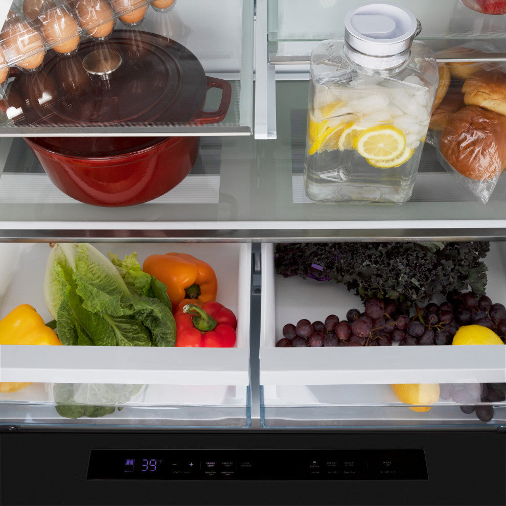 Autograph Refrigerator, Black Stainless With Flat Gold Handles, RFMZ-36-BS-FG