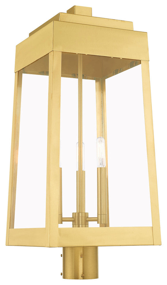 Livex Lighting Satin Brass 3-Light Outdoor Post Top Lantern