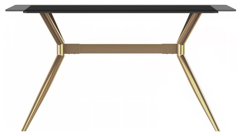 Elega Series Gold Stainless Steel Dining Table 71 With Clear Glass Top