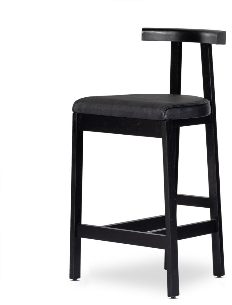 Tex Stool Black Rosa Morada, Black Leather, Bar