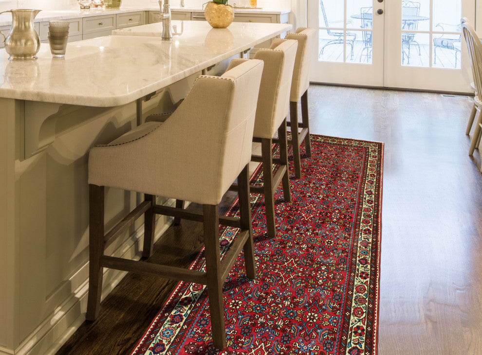 Fine Vintage Distressed Yul Red/Ivory Runner, 3'6 x 10'3