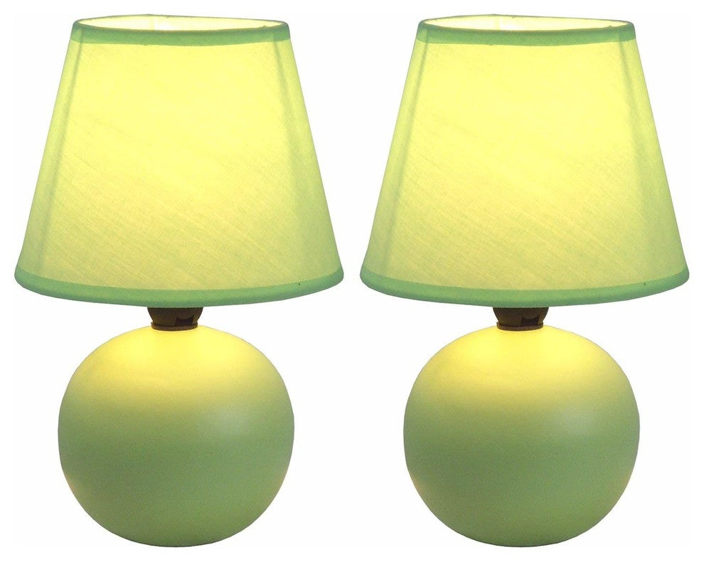 Simple Designs Mini Ceramic Globe Table Lamps, 2-Pack Set, Green