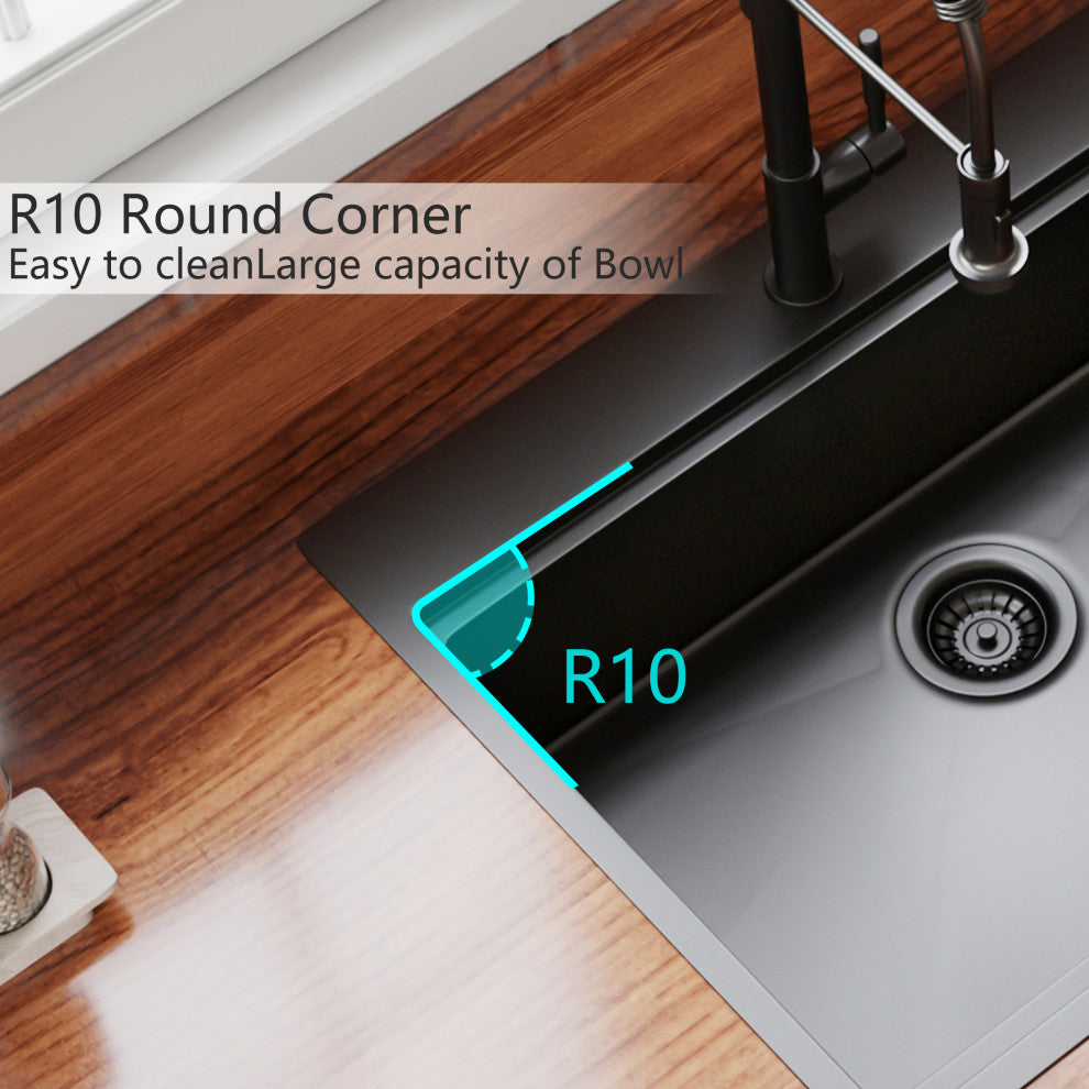 Drop In Stainless Steel Single Bowl Workstation Kitchen Sink, Gunmetal Black, 30 X 22