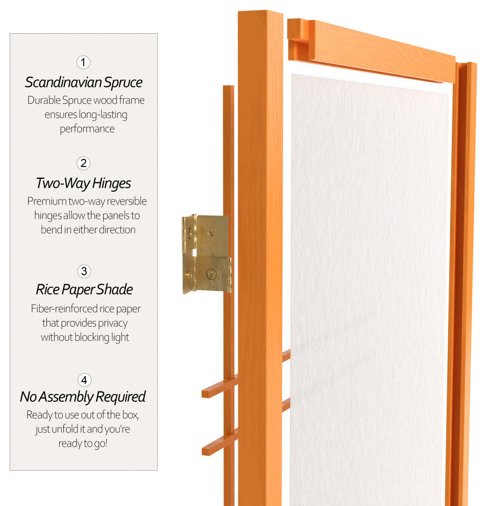4' Tall Double Cross Shoji Screen, Honey, 4 Panels