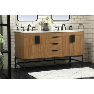 Elegant Decor Eugene 60" Aluminum Alloy Iron Double Bathroom Vanity in Walnut