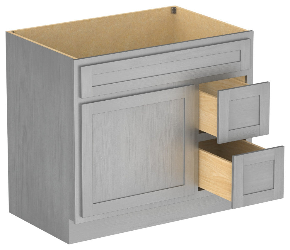 Vanity Art Vanity Base Cabinet, No Top, Drawers on Right, 36", Silver